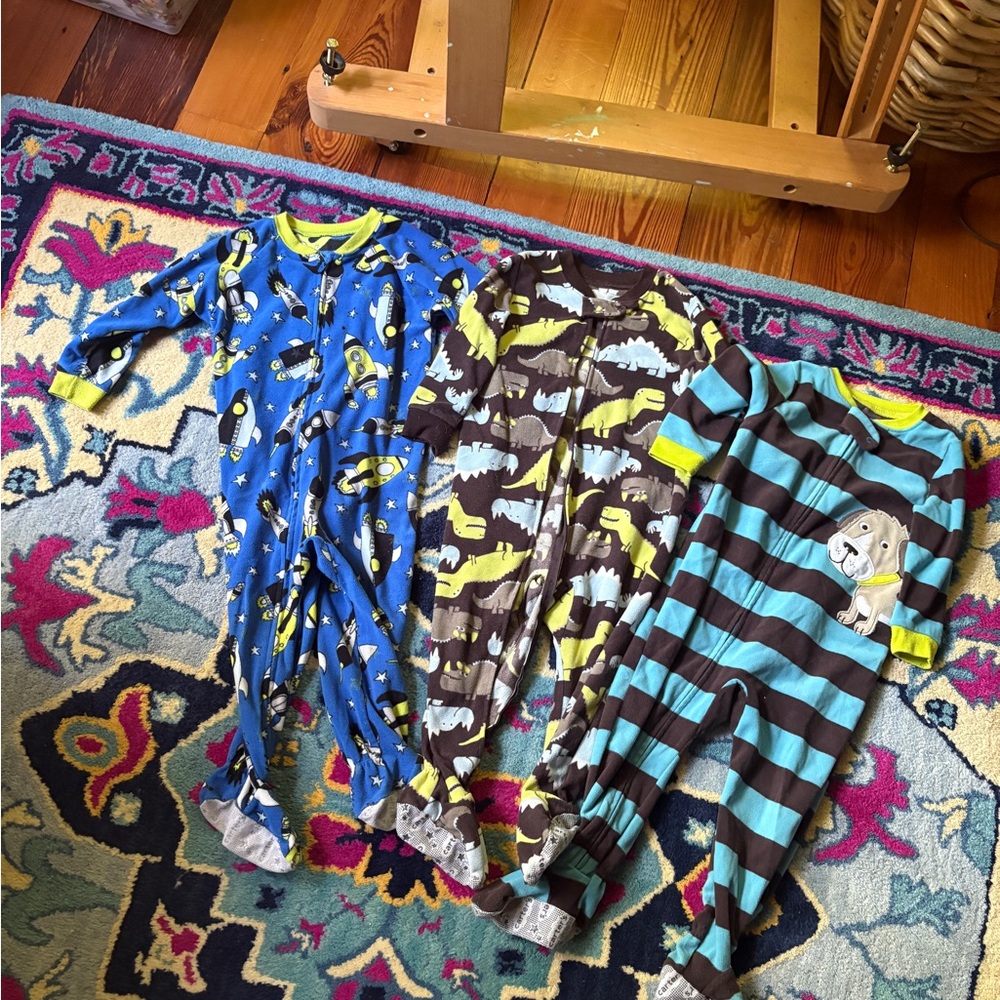Carter's 3-Pack dino space Kids Footed Pajama Sets fleece 2T bundle lot winter